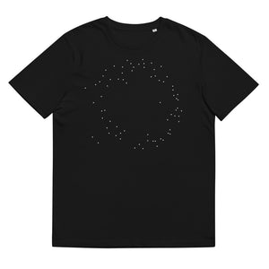 Svart unisex T-shirt med vita prickar i cirkelformation.