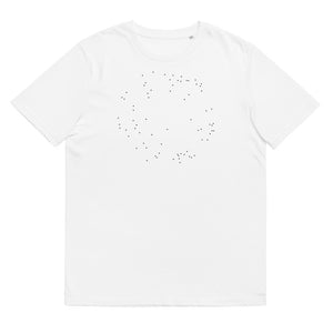 Vit ekologisk T-shirt med Correlations svarta prickmönster.