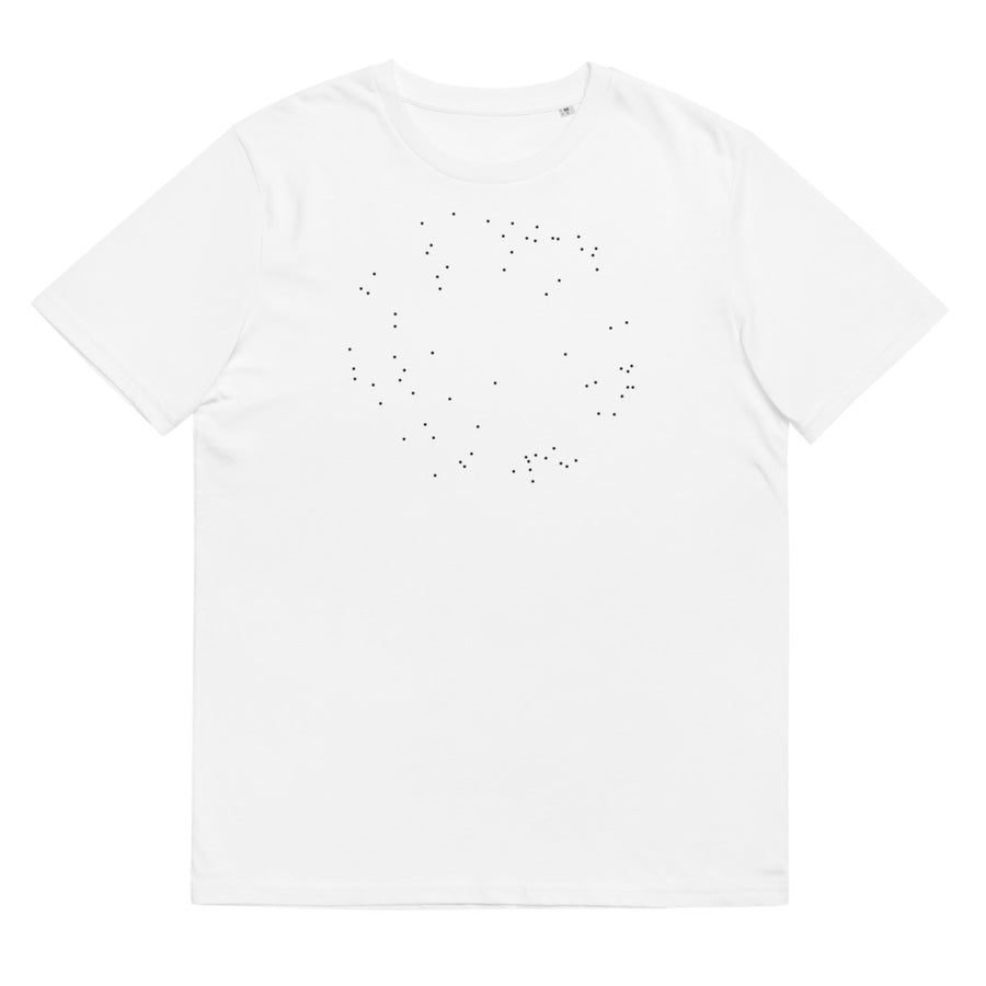Vit ekologisk T-shirt med Correlations svarta prickmönster.